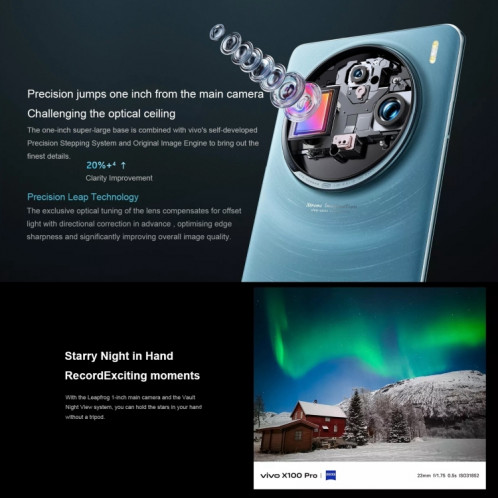 vivo X100 Pro, 16 Go + 1 To, identification faciale/identification par empreinte digitale, 6,78 pouces Android 14 OriginOS 4 Dimensity 9300 Octa Core 3,25 GHz, OTG, NFC, réseau : 5G (blanc) SV404A1495-014