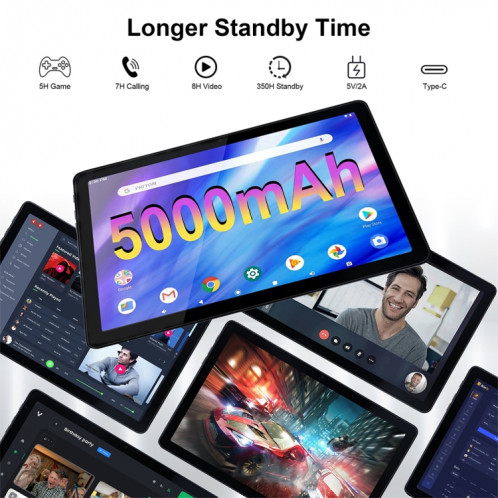 Tablette PC T70 10,1 pouces 4G LTE, 2 Go + 32 Go, processeur Android 11 SC9863 Octa Core, prise en charge double SIM, WiFi, Bluetooth, GPS (gris argent) SH601A641-07
