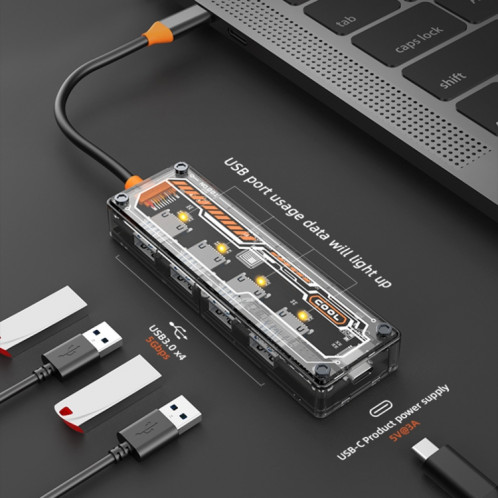 SW4U-C Station d'accueil 5 en 1 Type-C vers 1xType-C + 4xUSB3.0 HUB (Gris) SH301A1545-09