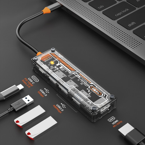 SW5H 5 en 1 Type-C vers PD + USB3.0 + 2xUSB2.0 + Station d'accueil HUB HDMI (gris) SH501A330-09