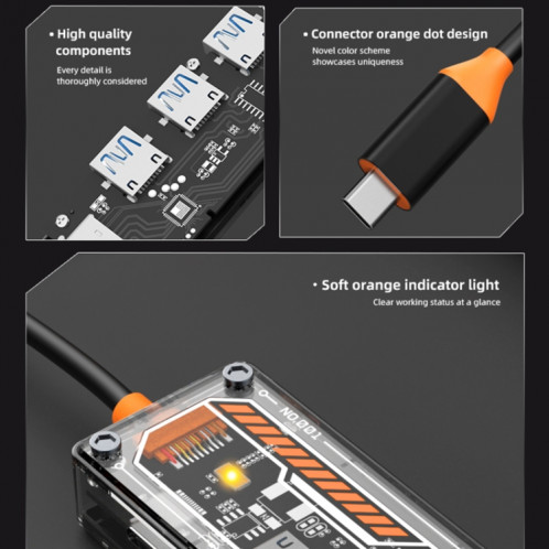 SW5H 5 en 1 Type-C vers PD + USB3.0 + 2xUSB2.0 + Station d'accueil HUB HDMI (gris) SH501A330-09