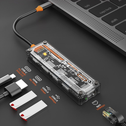 SW5R 5 en 1 Type-C vers PD+USB3.0+USB2.0+HDMI+RJ45 HUB Station d'accueil (gris) SH601A276-010