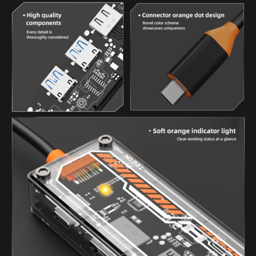 SW5R 5 en 1 Type-C vers PD+USB3.0+USB2.0+HDMI+RJ45 HUB Station d'accueil (gris) SH601A276-010
