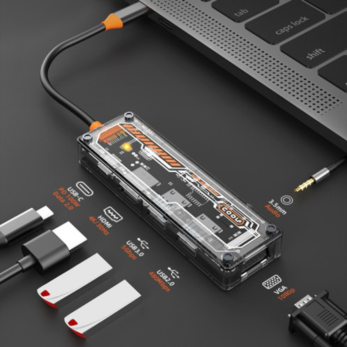 SW6V 6 en 1 Type-C vers PD+USB3.0+USB2.0+HDMI+VGA+Audio 3.5 HUB Station d'accueil (gris) SH801A246-011