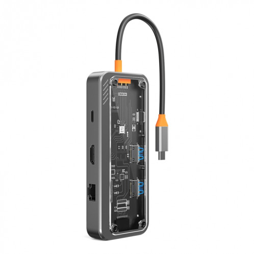 SW8V 8 en 1 Type-C vers 2xUSB-C+USB3.0+USB2.0+HDMI+RJ45+1xSD/TF HUB Station d'accueil (gris) SH001A1966-011