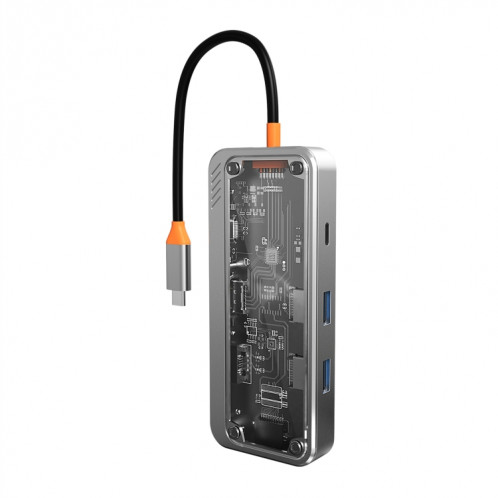 SW8V 8 en 1 Type-C vers 2xUSB-C+USB3.0+USB2.0+HDMI+RJ45+1xSD/TF HUB Station d'accueil (gris) SH001A1966-011
