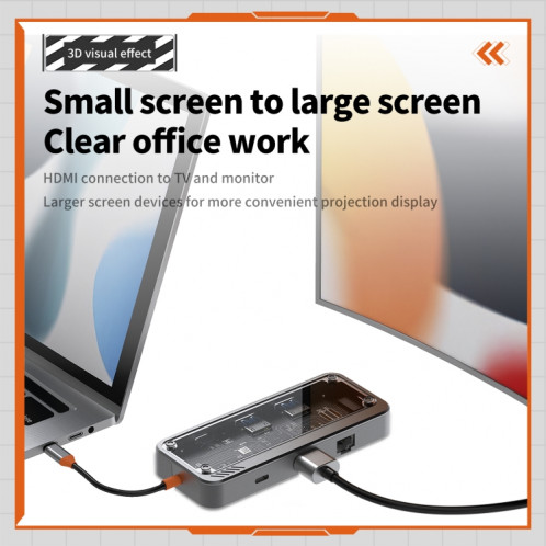 SW8V 8 en 1 Type-C vers 2xUSB-C+USB3.0+USB2.0+HDMI+RJ45+1xSD/TF HUB Station d'accueil (gris) SH001A1966-011