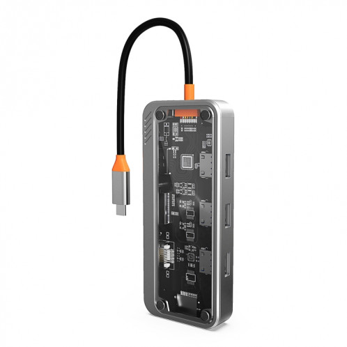 SW10V 10 en 1 Type-C vers PD + USB3.0 + 2xUSB2.0 + HDMI + VGA + RJ45 + 1xSD/TF + Station d'accueil HUB Audio 3.5 (gris) SH201A529-012
