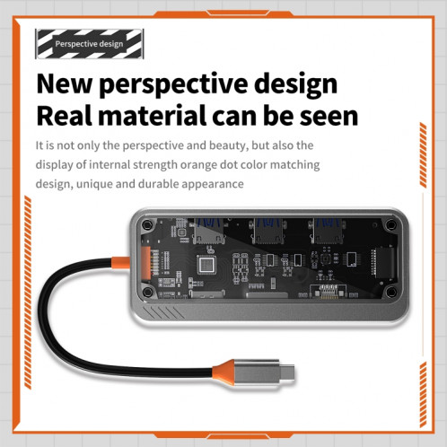 SW10V 10 en 1 Type-C vers PD + USB3.0 + 2xUSB2.0 + HDMI + VGA + RJ45 + 1xSD/TF + Station d'accueil HUB Audio 3.5 (gris) SH201A529-012