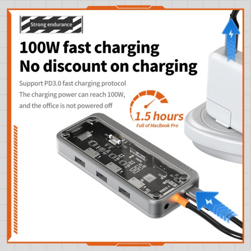 SW10V 10 en 1 Type-C vers PD + USB3.0 + 2xUSB2.0 + HDMI + VGA + RJ45 + 1xSD/TF + Station d'accueil HUB Audio 3.5 (gris) SH201A529-012