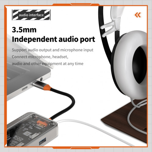 SW10V 10 en 1 Type-C vers PD + USB3.0 + 2xUSB2.0 + HDMI + VGA + RJ45 + 1xSD/TF + Station d'accueil HUB Audio 3.5 (gris) SH201A529-012