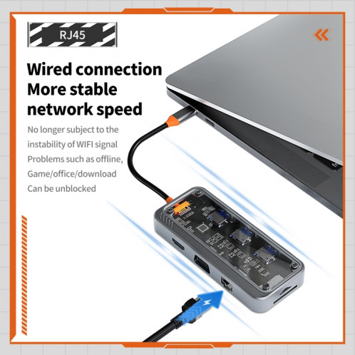 SW10V 10 en 1 Type-C vers PD + USB3.0 + 2xUSB2.0 + HDMI + VGA + RJ45 + 1xSD/TF + Station d'accueil HUB Audio 3.5 (gris) SH201A529-012
