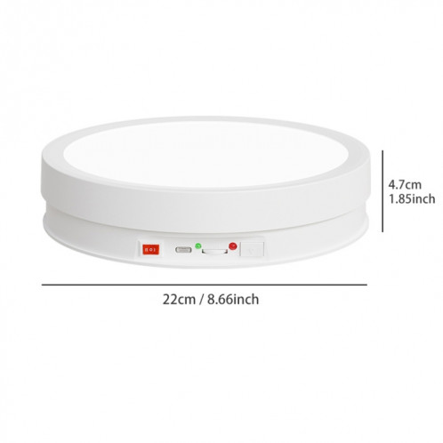 Plateau tournant électrique de présentoir rotatif de lumière LED colorée de 22 cm, style: prise d'alimentation (blanc) SH101A360-06