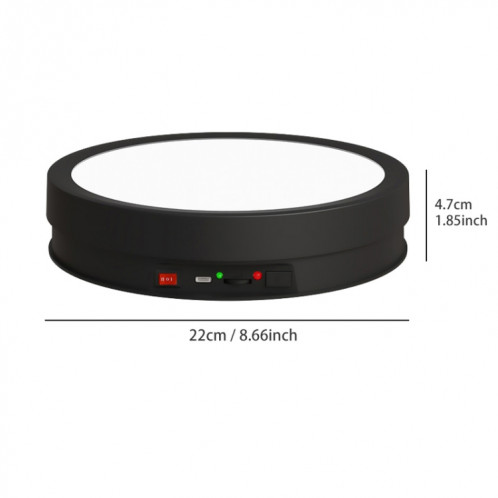 Plateau tournant électrique de présentoir rotatif de lumière LED colorée de 22 cm, style: prise d'alimentation (noir) SH101B505-06