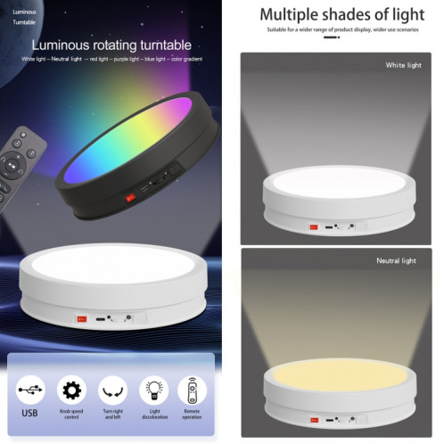 Plateau tournant électrique de présentoir rotatif de lumière LED colorée de 22 cm, style: prise d'alimentation (noir) SH101B505-06