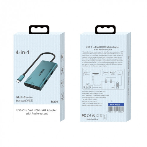 Onten M206 4K 60Hz 4 en 1 Type-C vers double adaptateur convertisseur vidéo HDMI + VGA + 3,5 mm SO9972733-07