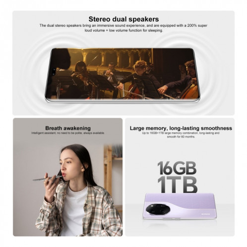 Honor 100 Pro, 12 Go + 256 Go, identification par empreinte digitale à l'écran, 6,78 pouces MagicOS 7.2 Snapdragon 8 Gen 2 Octa Core jusqu'à 3,19 GHz, réseau : 5G, NFC, OTG, ne prend pas en charge Google Play SH001C552-014