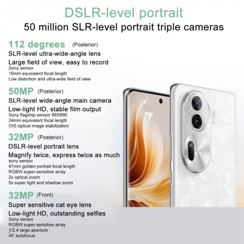 OPPO Reno11 Pro, 12 Go + 512 Go, empreinte digitale d'écran, 6,74 pouces ColorOS 14 Qualcomm Snapdragon 8+ Gen 1 Octa Core jusqu'à 3,2 GHz, NFC, OTG, réseau : 5G (noir) SO002A860-013