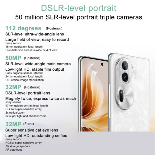 OPPO Reno11 Pro, 12 Go + 512 Go, empreinte digitale d'écran, 6,74 pouces ColorOS 14 Qualcomm Snapdragon 8+ Gen 1 Octa Core jusqu'à 3,2 GHz, NFC, OTG, réseau : 5G (vert) SO002B1619-013