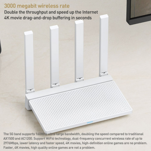 Le routeur CPU double bande 1,3 GHz d'origine Xiaomi AX3000T 2,4 GHz/5 GHz prend en charge la connexion NFC, prise américaine (blanc) SX601A606-011