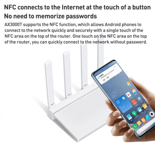 Le routeur CPU double bande 1,3 GHz d'origine Xiaomi AX3000T 2,4 GHz/5 GHz prend en charge la connexion NFC, prise américaine (blanc) SX601A606-011