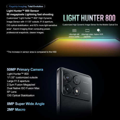Xiaomi Redmi K70, 16 Go + 256 Go, 6,67 pouces HyperOS Qualcomm Snapdragon 8 Gen 2 Octa Core 4 nm jusqu'à 3,19 GHz, NFC, réseau : 5G (noir) SX502A1636-013