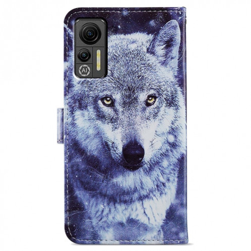 Pour Ulefone Note 14 Étui de téléphone en cuir à rabat horizontal à motif peint (Loup blanc) SH401C359-06