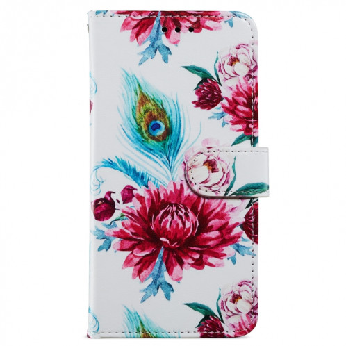 Pour Ulefone Note 14 Étui de téléphone en cuir à rabat horizontal à motif peint (fleur de paon) SH401F1634-06