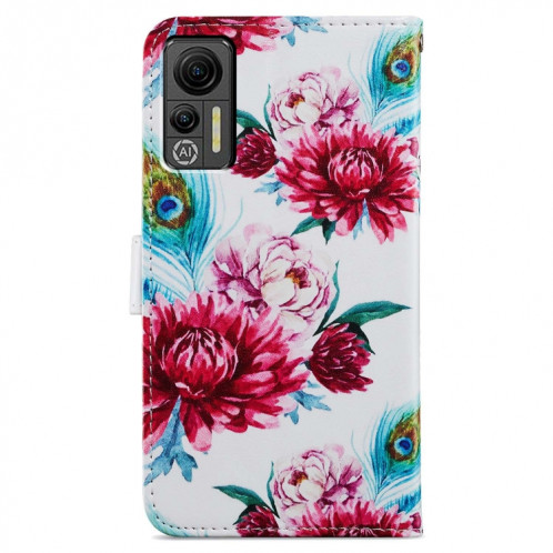 Pour Ulefone Note 14 Étui de téléphone en cuir à rabat horizontal à motif peint (fleur de paon) SH401F1634-06