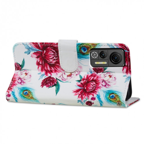 Pour Ulefone Note 14 Étui de téléphone en cuir à rabat horizontal à motif peint (fleur de paon) SH401F1634-06