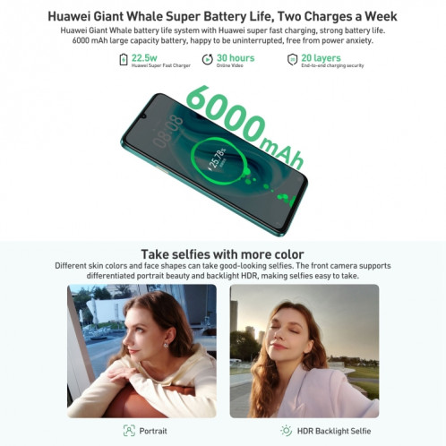 HUAWEI Enjoy 70, 8 Go + 256 Go, identification par empreinte digitale latérale, 6,75 pouces HarmonyOS 4.0 Kirin 710A Octa Core 2,0 GHz, réseau: 4G, OTG, ne prend pas en charge Google Play (noir) SH402C430-07