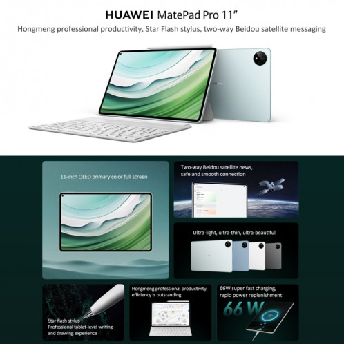 HUAWEI MatePad Pro 11 pouces 2024 WiFi, 12 Go + 256 Go, communication par satellite bidirectionnelle HarmonyOS 4 Beidou, ne prend pas en charge Google Play (blanc) SH601B1979-011