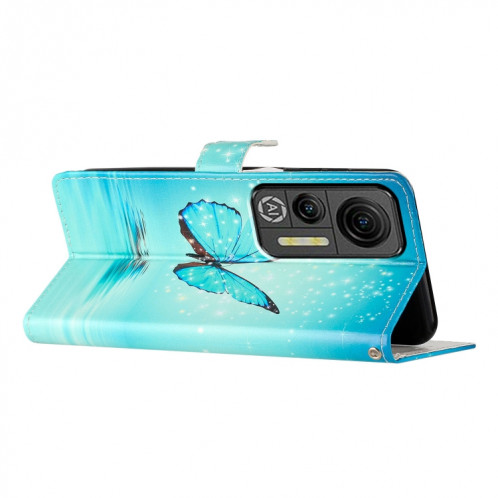 Pour Ulefone Note 14 Étui de téléphone en cuir à dessin coloré (Papillon bleu) SH301A1721-07