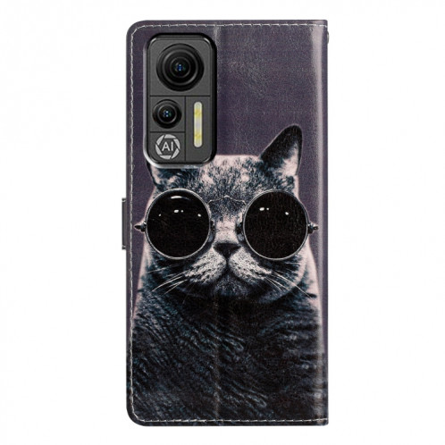 Pour Ulefone Note 14 Étui de téléphone en cuir à dessin coloré (lunettes de soleil chat) SH301C1453-07