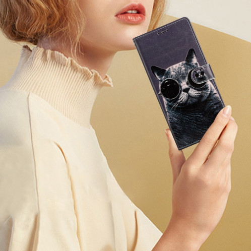Pour Ulefone Note 14 Étui de téléphone en cuir à dessin coloré (lunettes de soleil chat) SH301C1453-07