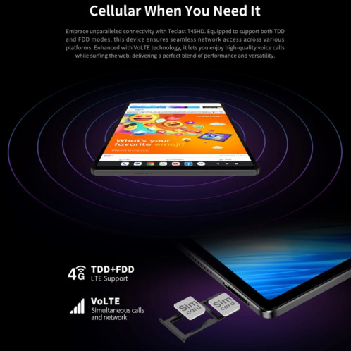 Teclast T40HD 4G LTE tablette 10,4 pouces, 16 Go + 128 Go, Android 13 Unisoc T606 Octa Core, prise en charge double SIM ST60011597-028