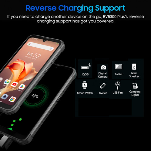  Blackview BV5300 Plus, 8 Go + 128 Go, IP68/IP69K/MIL-STD-810H, 6,1 pouces Android 13 MediaTek Helio G72 Octa Core, réseau : 4G, OTG (noir) SB401A689-018