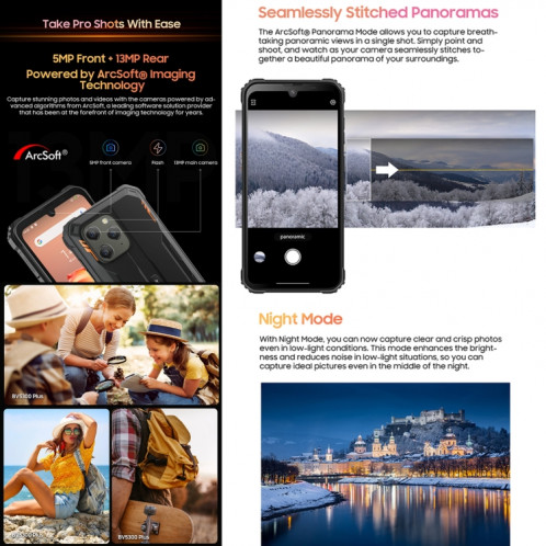  Blackview BV5300 Plus, 8 Go + 128 Go, IP68/IP69K/MIL-STD-810H, 6,1 pouces Android 13 MediaTek Helio G72 Octa Core, réseau : 4G, OTG (noir) SB401A689-018