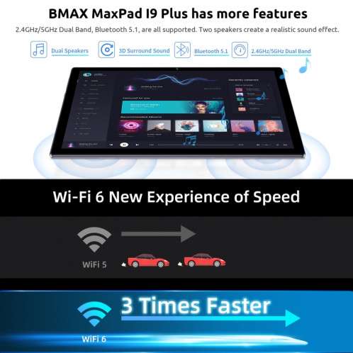 BMAX MaxPad i9 Plus, 4 Go + 64 Go, 10,1 pouces Android 13 OS RK3562 Quad Core Prise en charge WiFi-6 () SB901A364-09