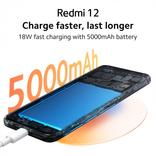  Xiaomi Redmi 12 Global, 8 Go + 128 Go, 6,79 pouces MIUI 14 MediaTek Helio G88 Octa Core 2,0 GHz, NFC, réseau : 4G (noir) SX101A1595-06