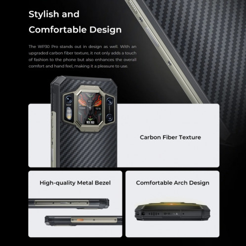  Oukitel WP30 Pro 5G, 12 Go + 512 Go, IP68/IP69K, appareil photo 108 MP, 11 000 mAh, 6,78 pouces + 1,8 pouces MediaTek Dimensity 8050 Octa-core 3,0 GHz, NFC, OTG, réseau : 5G (noir) SO701A704-018