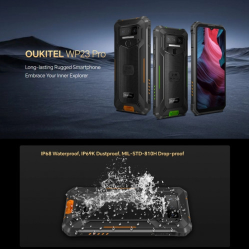  Oukitel WP23 Pro, 8 Go + 128 Go, IP68/IP69K, 6,52 pouces Unisoc T606 Octa-core, NFC, réseau : 4G (noir) SO801A1193-016