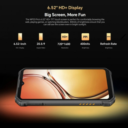  Oukitel WP23 Pro, 8 Go + 128 Go, IP68/IP69K, 6,52 pouces Unisoc T606 Octa-core, NFC, réseau : 4G (vert) SO801C1546-016