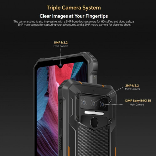  Oukitel WP23 Pro, 8 Go + 128 Go, IP68/IP69K, 6,52 pouces Unisoc T606 Octa-core, NFC, réseau : 4G (noir) SO801A1193-016