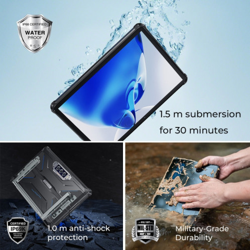  Tablette robuste OUKITEL RT7 TITAN 4G réseau IP68/IP69K, 8 Go + 256 Go, 10,1 pouces Android 13 MediaTek MT8788 Octa Core prise en charge double SIM, (bleu) SO201B339-018