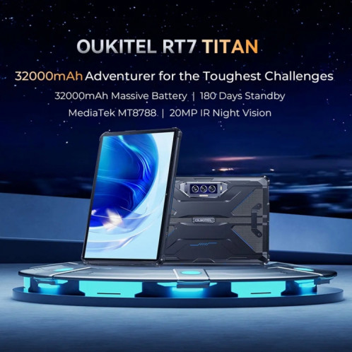  Tablette robuste OUKITEL RT7 TITAN 4G réseau IP68/IP69K, 8 Go + 256 Go, 10,1 pouces Android 13 MediaTek MT8788 Octa Core prise en charge double SIM, prise UE (bleu) SO201B339-018