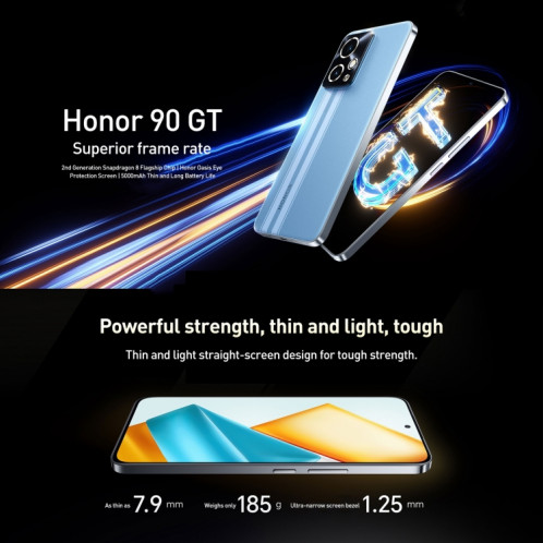 Honor 90 GT, 12 Go + 256 Go, 6,7 pouces Magic OS 7.2 Snapdragon 8 Gen 2 Octa Core jusqu'à 2,84 GHz, réseau : 5G, OTG, NFC, prise en charge de Google Play (or) SH101B1723-09