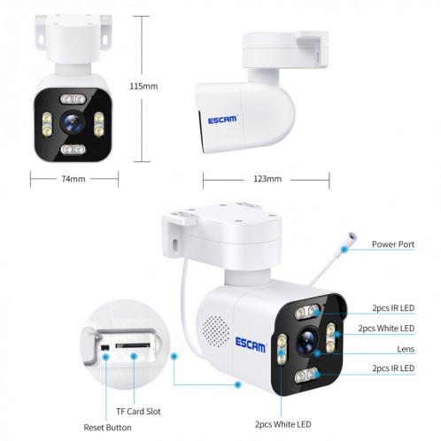 ESCAM PT303 3MP HD détection de mouvement APP contrôle caméra IP WiFi panoramique et inclinable (prise ue) SE301A475-013