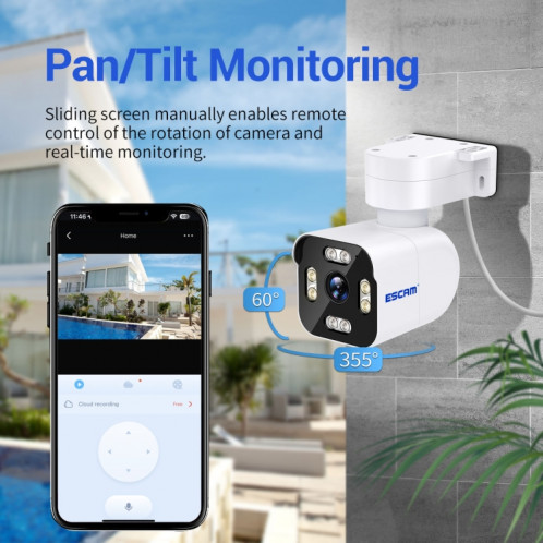 ESCAM PT303 3MP HD détection de mouvement APP contrôle caméra IP WiFi panoramique et inclinable (prise ue) SE301A475-013