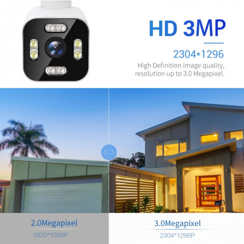 ESCAM PT303 3MP HD détection de mouvement APP contrôle caméra IP WiFi panoramique et inclinable (prise ue) SE301A475-013